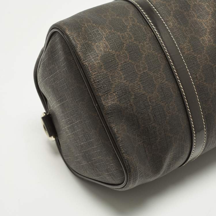 Pre Owned Gucci Joy Dark Brown GG Supreme Canvas and Patent Leather Boston Bag