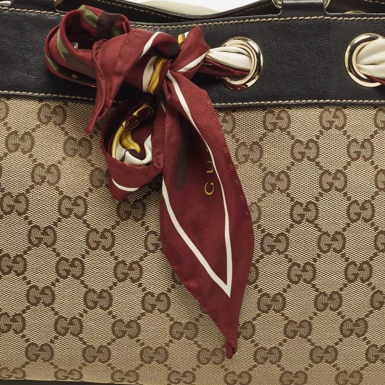 Pre Owned Gucci Positano Scarf Beige/Brown GG Canvas Tote
