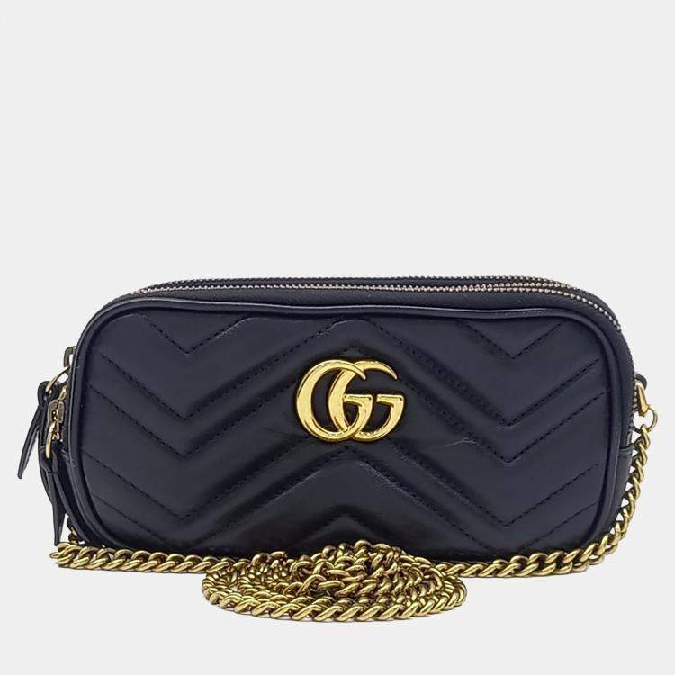 Pre Owned Gucci Black Leather Marmont Crossbody Bag (546581)