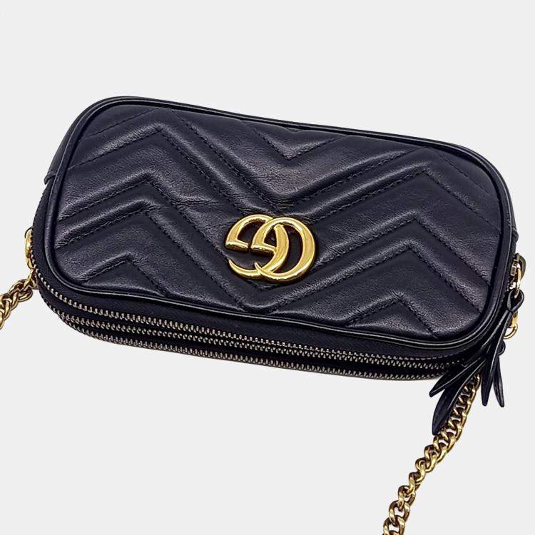 Pre Owned Gucci Black Leather Marmont Crossbody Bag (546581)