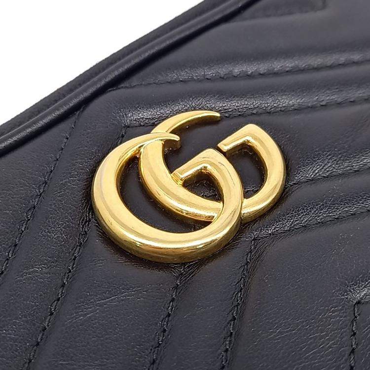 Pre Owned Gucci Black Leather Marmont Crossbody Bag (546581)
