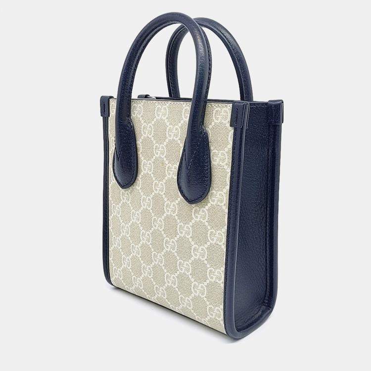 Pre Owned Gucci Beige Black PVC GG Ophidia Mini Tote Bag (699406)
