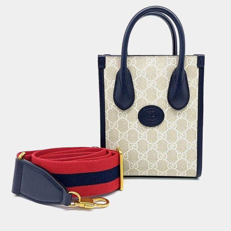 Pre Owned Gucci Beige Black PVC GG Ophidia Mini Tote Bag (699406)