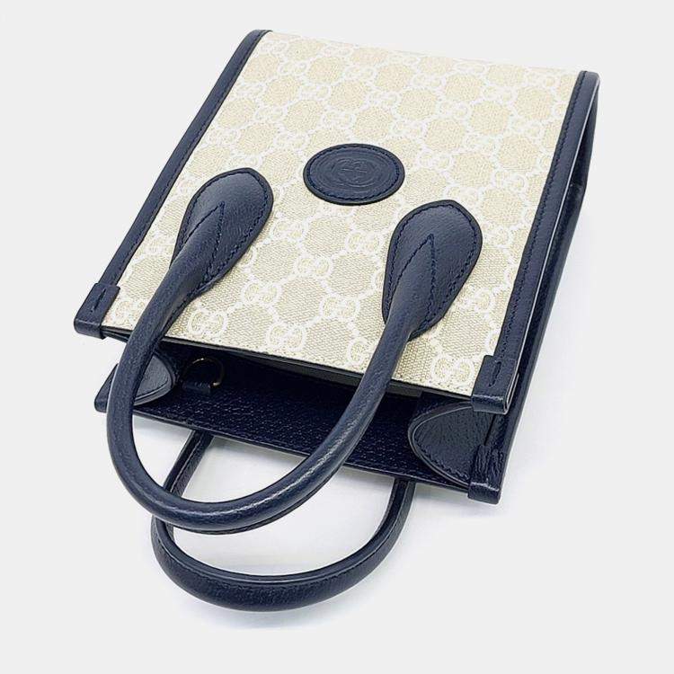 Pre Owned Gucci Beige Black PVC GG Ophidia Mini Tote Bag (699406)