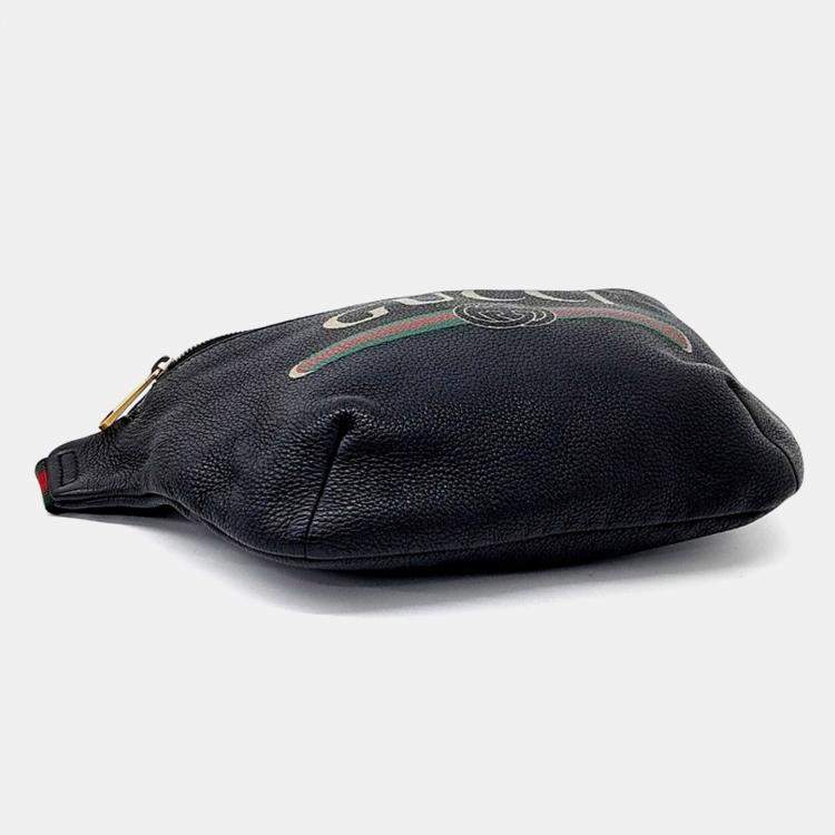 Pre Owned Gucci Black Leather Web Logo Belt Bag (530412)