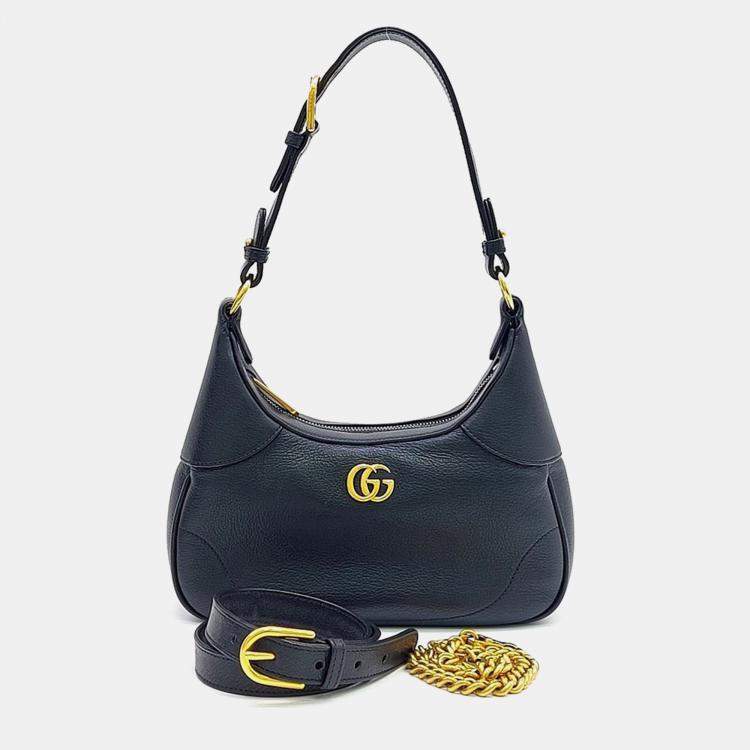 Pre Owned Gucci Black Leather Aphrodite Shoulder Bag Small (731817)