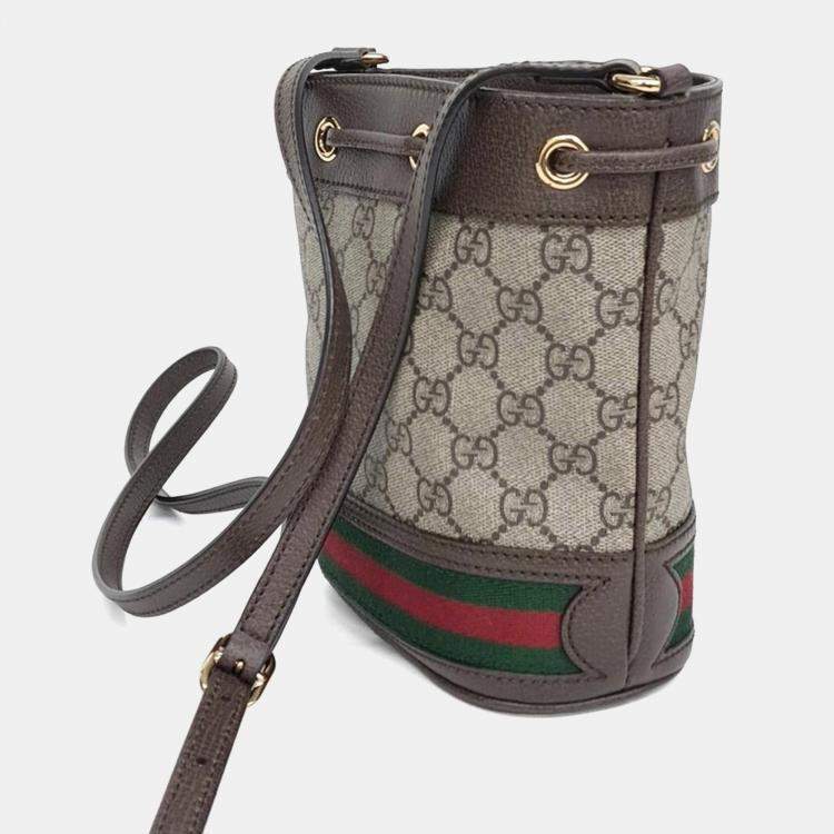 Pre Owned Gucci Beige Canvas Ophidia Mini Bucket Bag (550620)