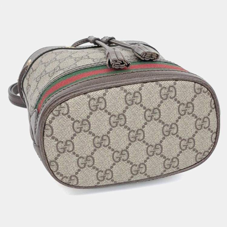 Pre Owned Gucci Beige Canvas Ophidia Mini Bucket Bag (550620)