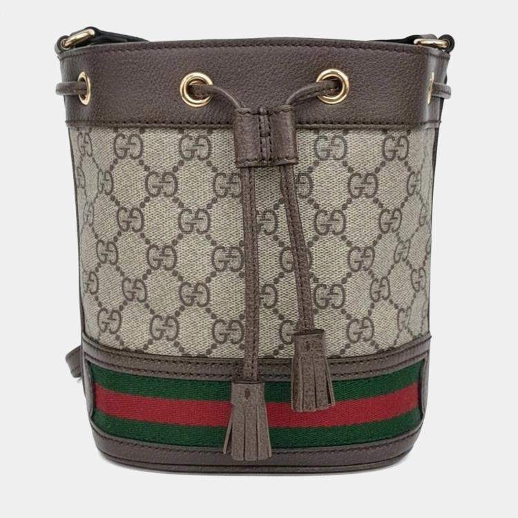 Pre Owned Gucci Beige Canvas Ophidia Mini Bucket Bag (550620)