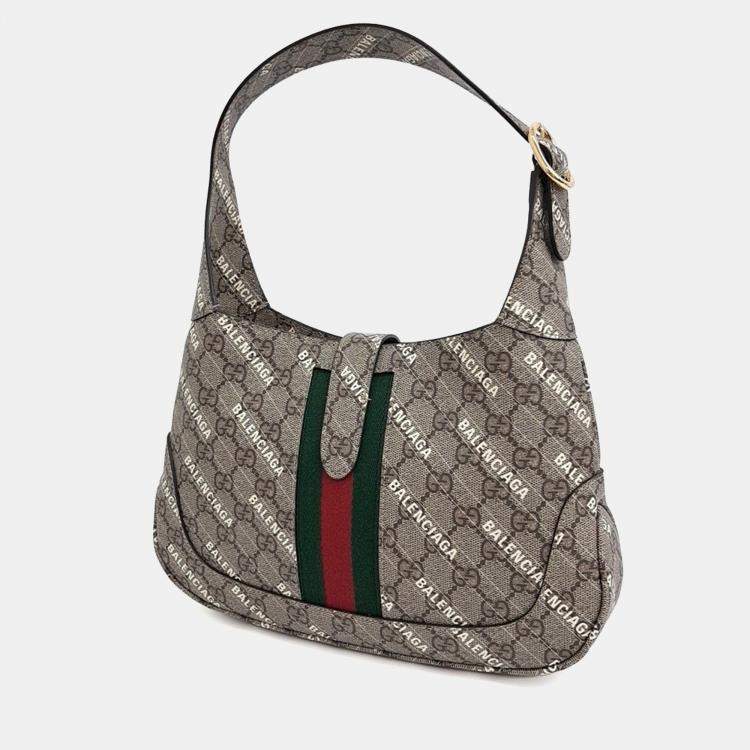 Pre Owned Gucci Beige Coated Canvas X Balenciaga Hacker Project Jackie 1961 Small Hobo Bag