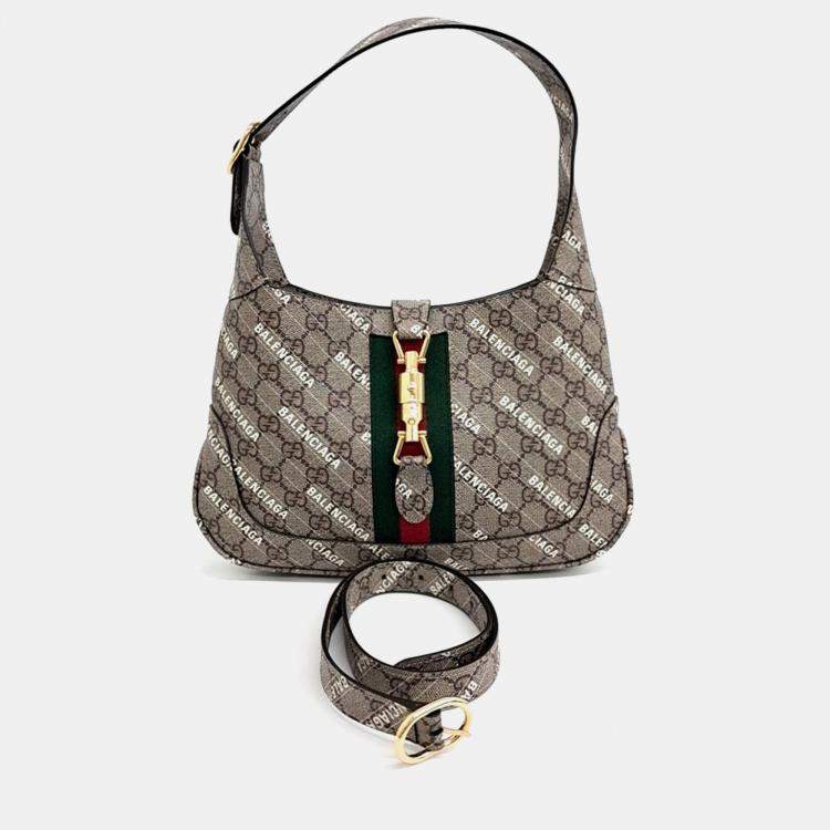 Pre Owned Gucci Beige Coated Canvas X Balenciaga Hacker Project Jackie 1961 Small Hobo Bag