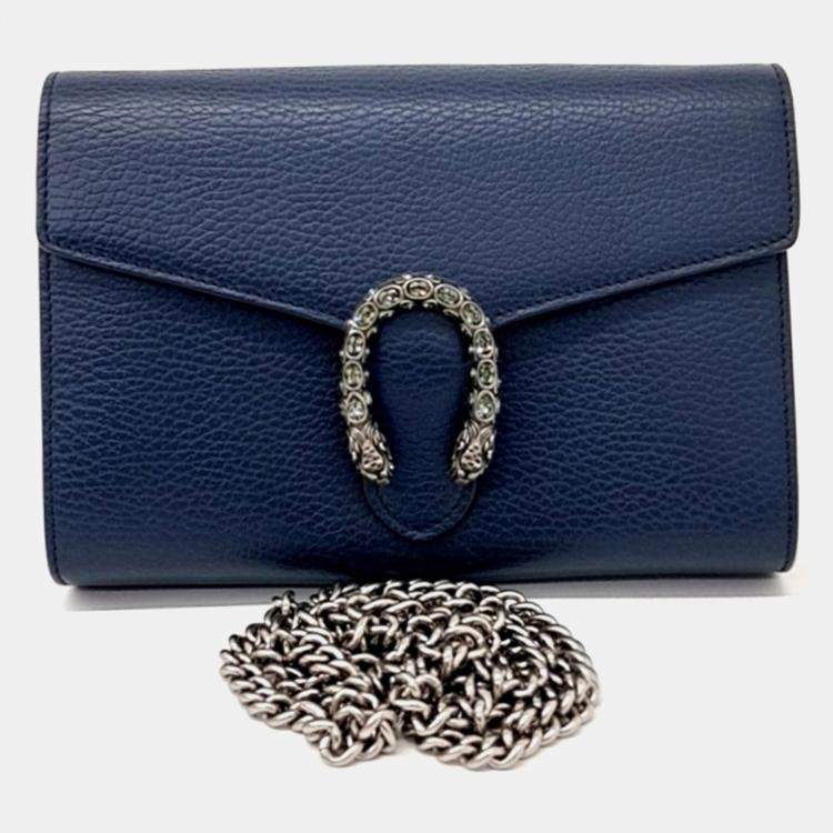 Pre Owned Gucci Navy Blue Leather Dionysus Mini Chain Bag