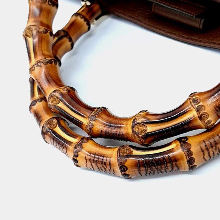 Pre Owned Gucci Brown Leather Bamboo Tote and Shoulder Bag (323660)