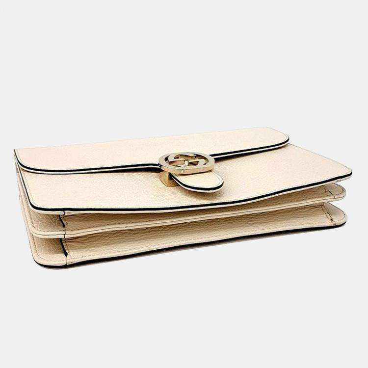 مملوكة مسبقًا Gucci White Leather Interlocking GG Shoulder Bag (510303)