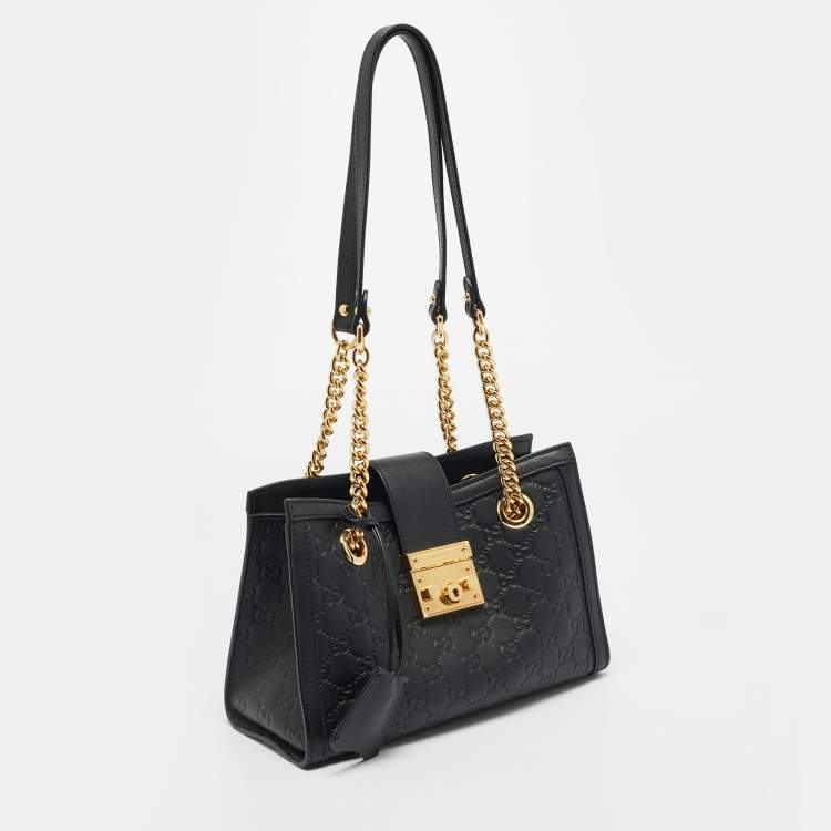 Pre Owned Gucci Padlock Small Black Guccissima Leather Tote