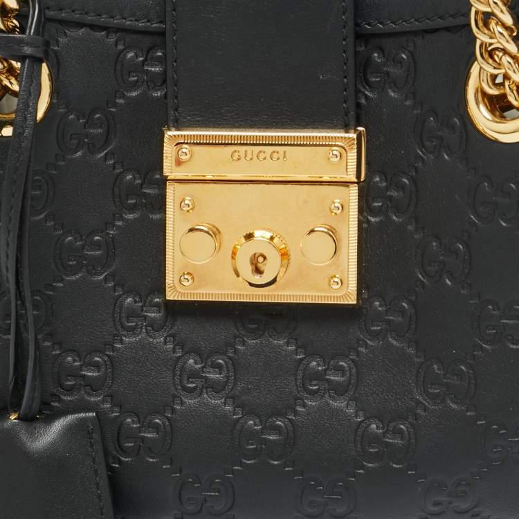 Pre Owned Gucci Padlock Small Black Guccissima Leather Tote