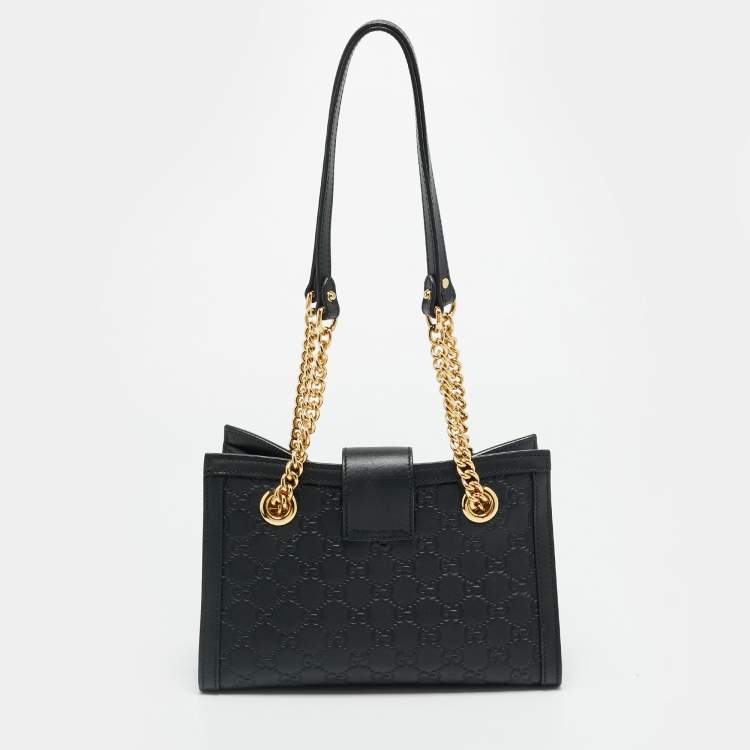 Pre Owned Gucci Padlock Small Black Guccissima Leather Tote