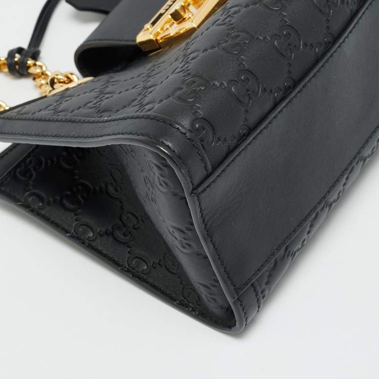 Pre Owned Gucci Padlock Small Black Guccissima Leather Tote