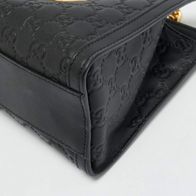 Pre Owned Gucci Padlock Small Black Guccissima Leather Tote