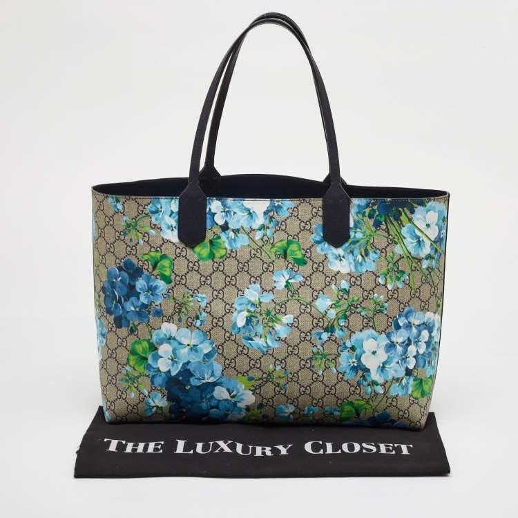 Pre Owned Gucci GG Blooms Multicolor GG Supreme Canvas Reversible Tote