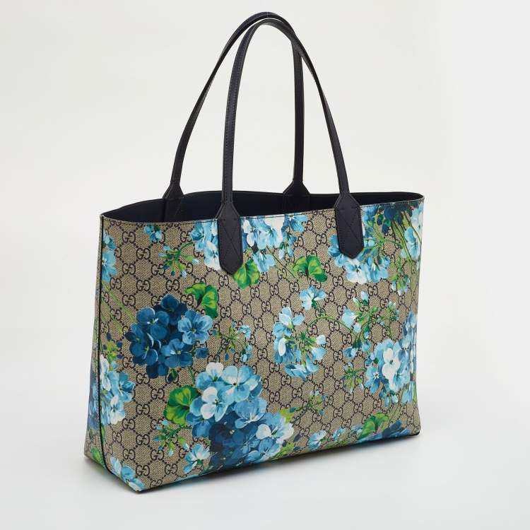 Pre Owned Gucci GG Blooms Multicolor GG Supreme Canvas Reversible Tote