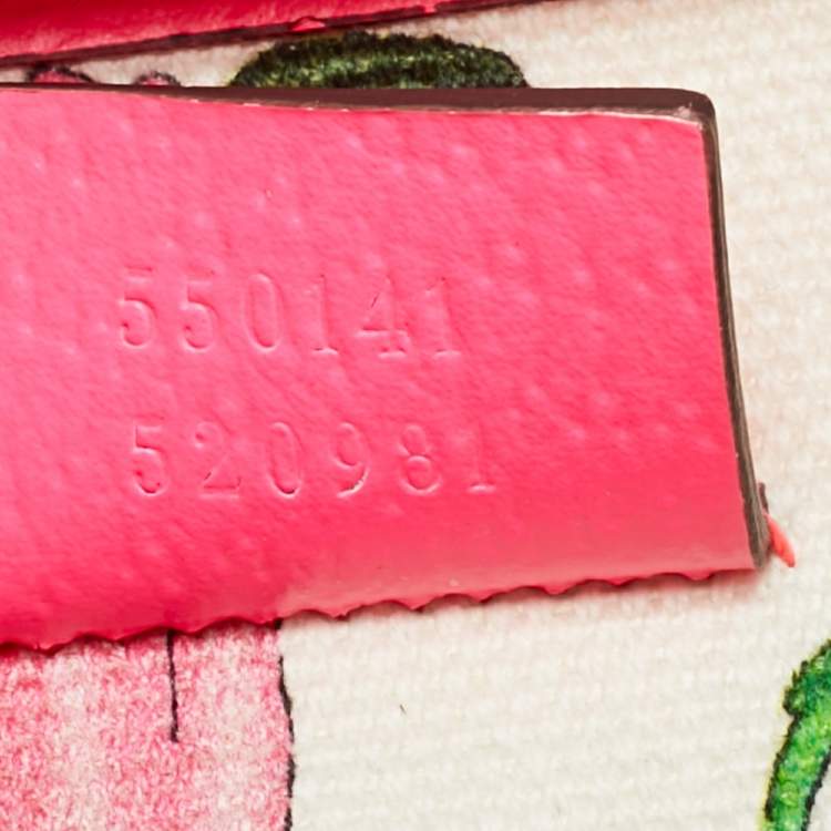 Pre Owned Gucci Flora Neon Pink/Multicolor Floral Print Canvas and Leather Tote