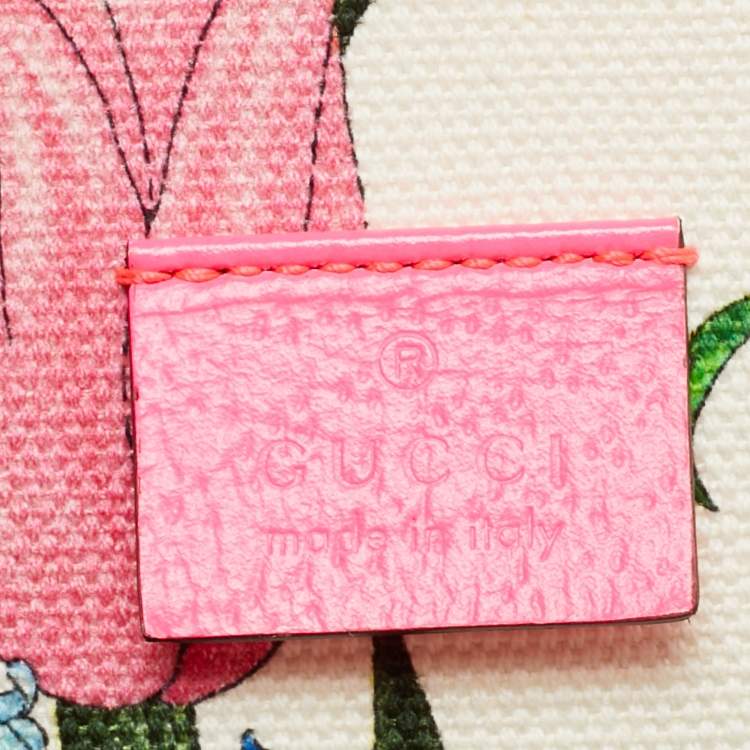 Pre Owned Gucci Flora Neon Pink/Multicolor Floral Print Canvas and Leather Tote