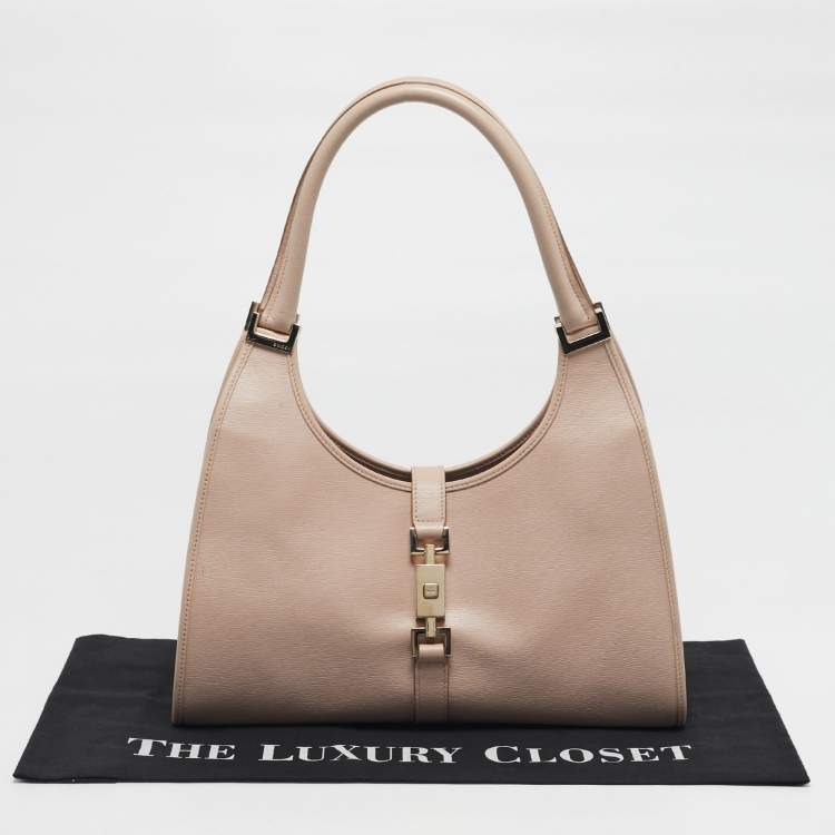 Pre Owned Gucci Jackie Bardot Light Pink Leather Shoulder Bag