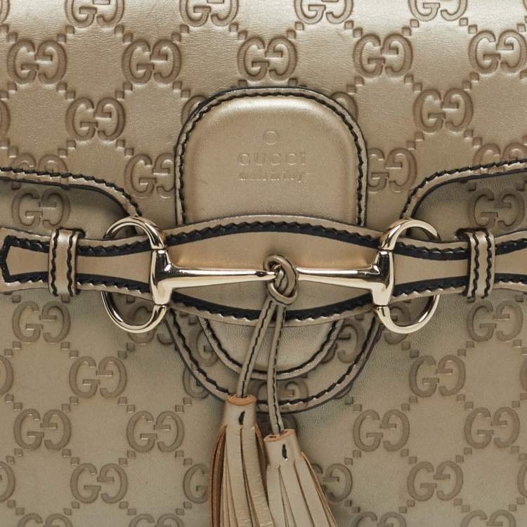 Pre Owned Gucci Emily Chain Medium Metallic Beige Guccissima Leather Shoulder Bag