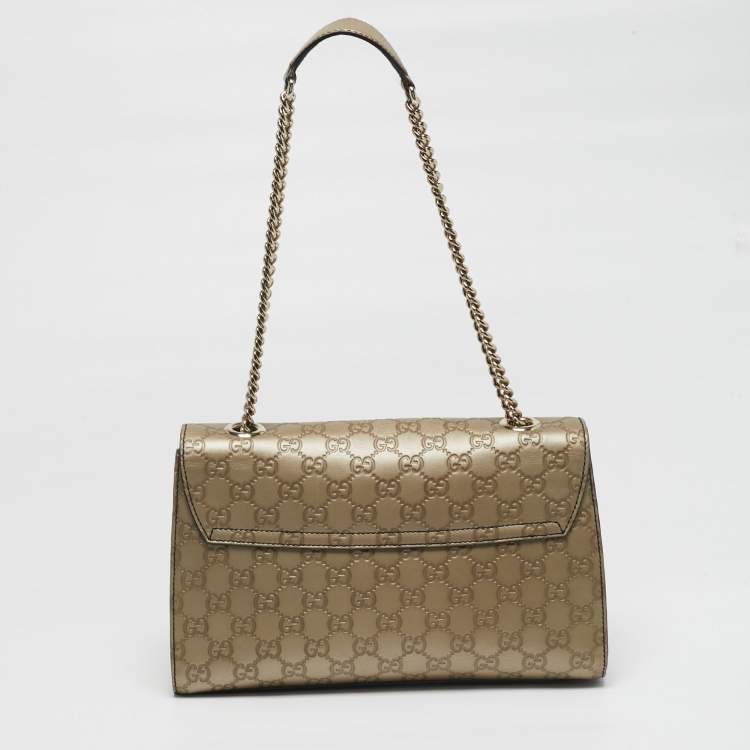 Pre Owned Gucci Emily Chain Medium Metallic Beige Guccissima Leather Shoulder Bag
