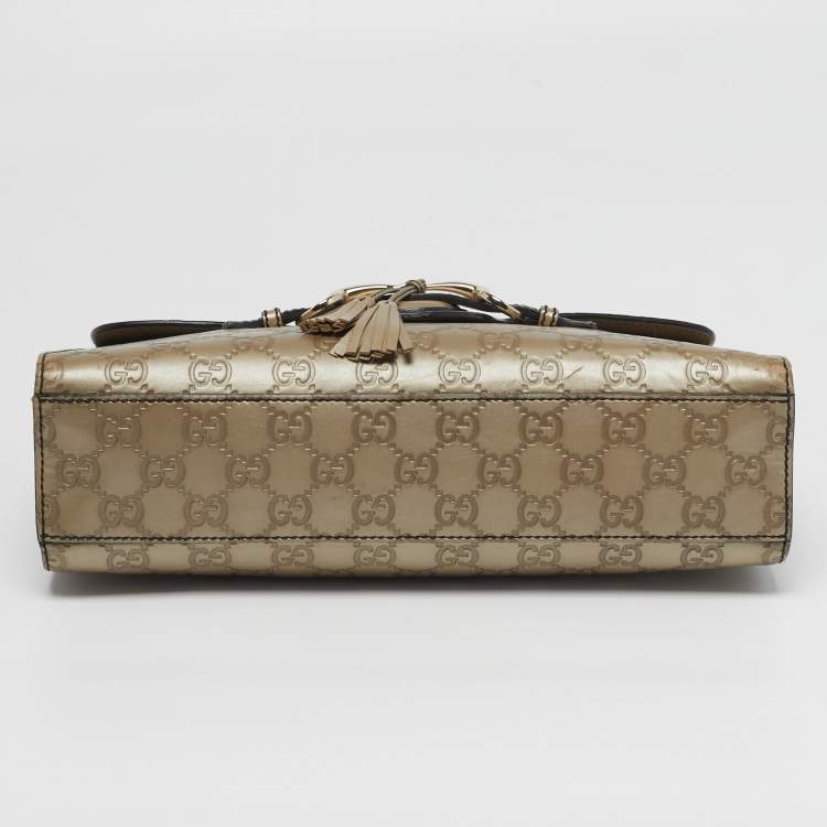 Pre Owned Gucci Emily Chain Medium Metallic Beige Guccissima Leather Shoulder Bag