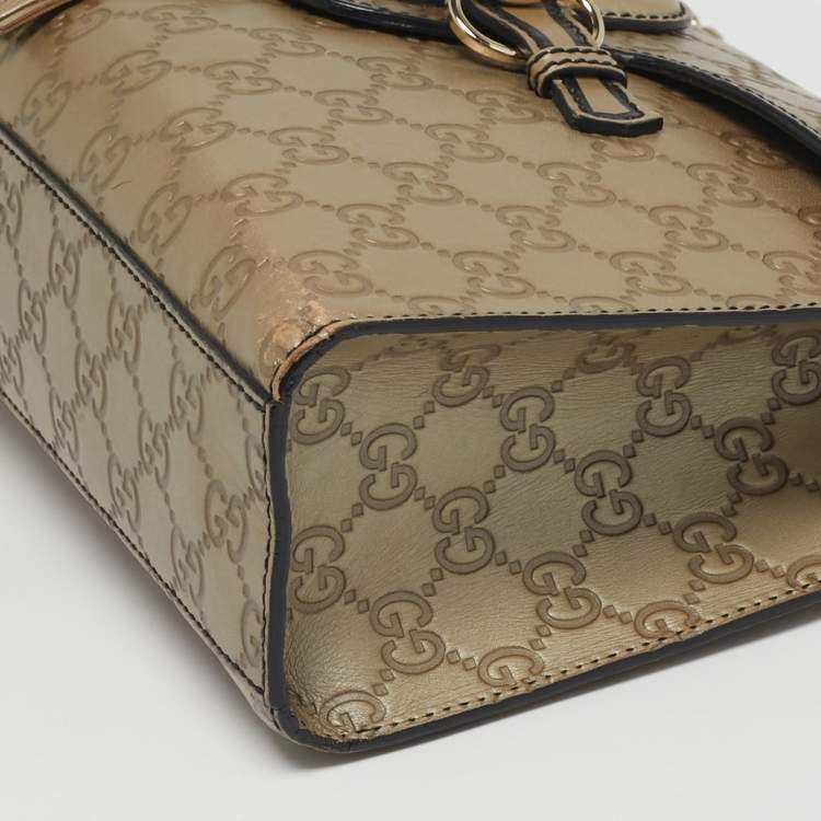 Pre Owned Gucci Emily Chain Medium Metallic Beige Guccissima Leather Shoulder Bag