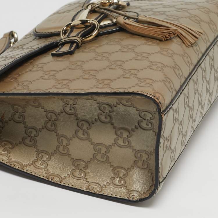 Pre Owned Gucci Emily Chain Medium Metallic Beige Guccissima Leather Shoulder Bag