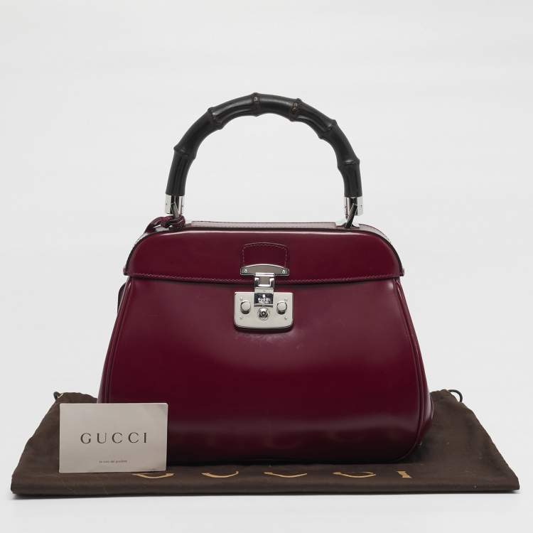 Pre Owned Gucci Bamboo Lady Lock Medium Burgundy Leather Top Handle Bag