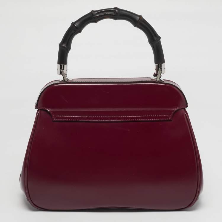 Pre Owned Gucci Bamboo Lady Lock Medium Burgundy Leather Top Handle Bag