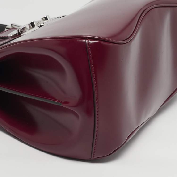 Pre Owned Gucci Bamboo Lady Lock Medium Burgundy Leather Top Handle Bag