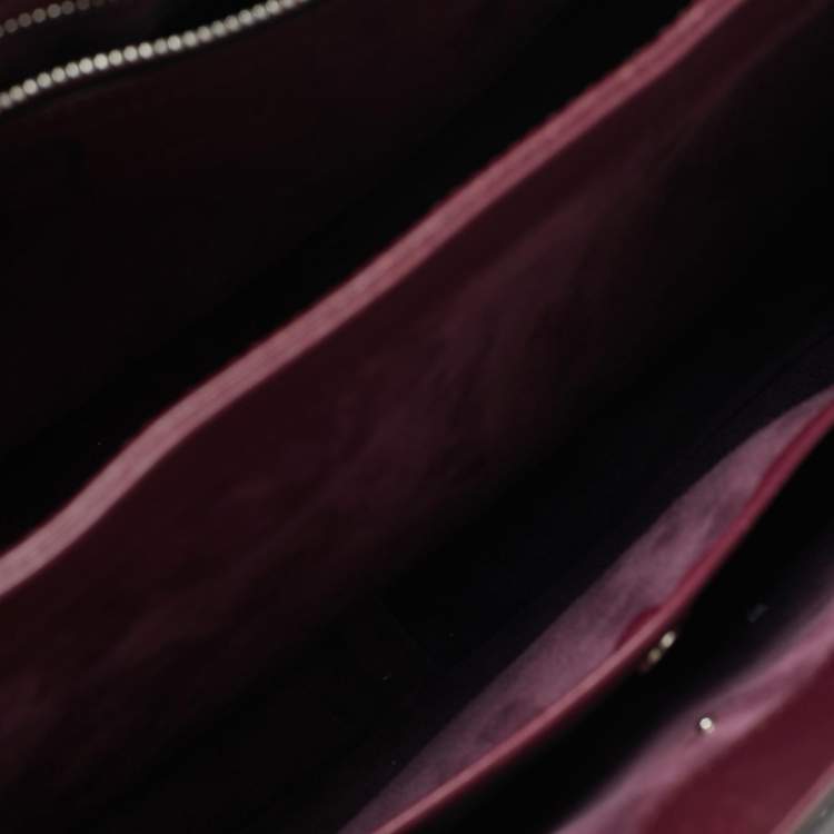 Pre Owned Gucci Bamboo Lady Lock Medium Burgundy Leather Top Handle Bag