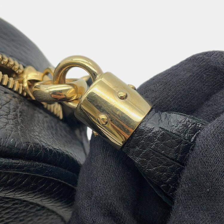 Pre Owned Gucci Soho Interlocking G Shoulder Bag Black/Beige Leather