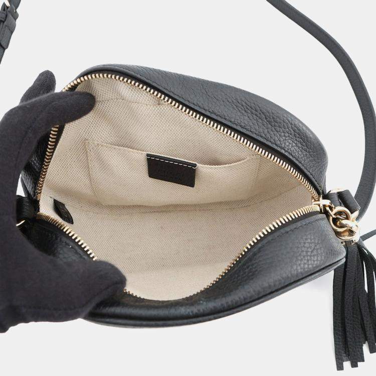 Pre Owned Gucci Soho Interlocking G Shoulder Bag Black/Beige Leather