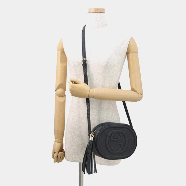 Pre Owned Gucci Soho Interlocking G Shoulder Bag Black/Beige Leather