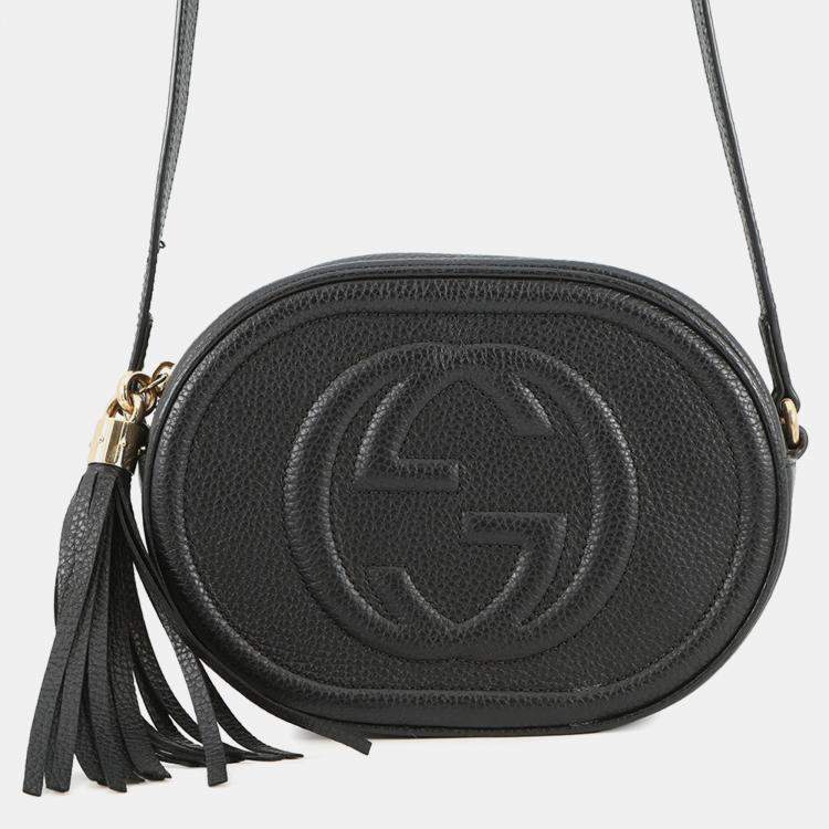 Pre Owned Gucci Soho Interlocking G Shoulder Bag Black/Beige Leather
