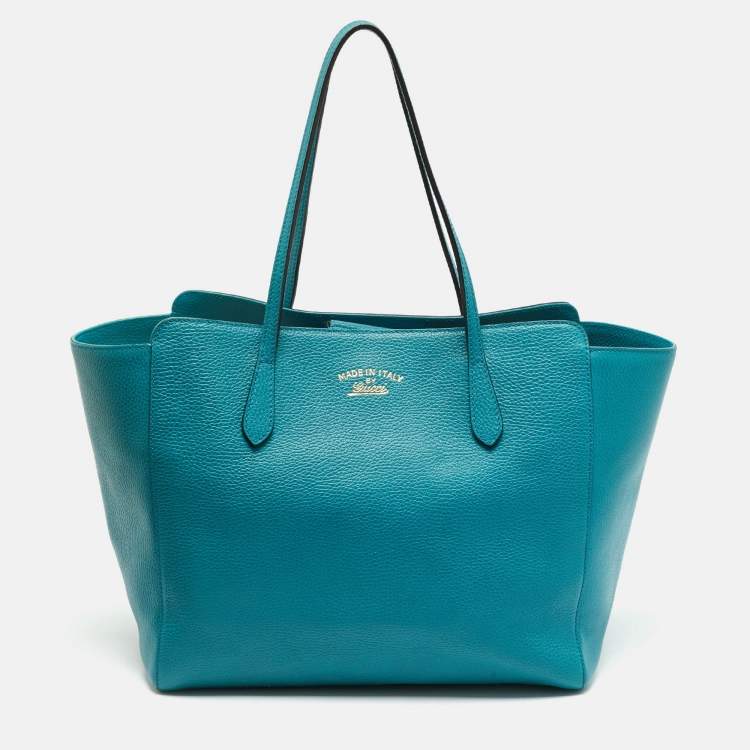 Pre Owned Gucci Swing Medium Turquoise Blue Leather Tote