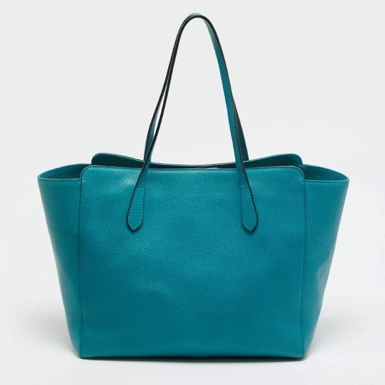 Pre Owned Gucci Swing Medium Turquoise Blue Leather Tote