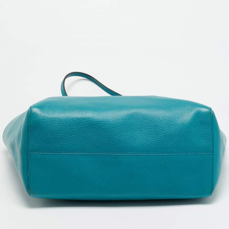 Pre Owned Gucci Swing Medium Turquoise Blue Leather Tote