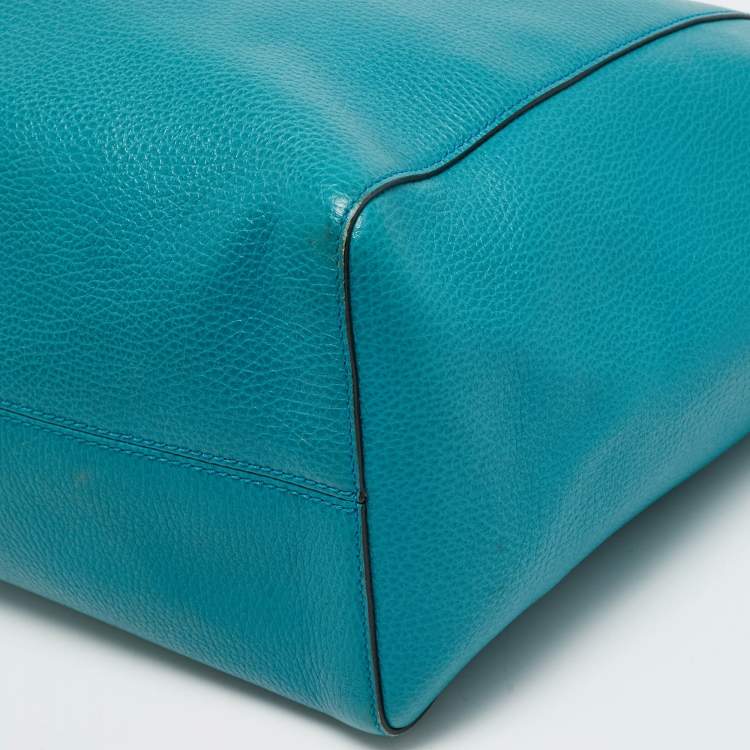 Pre Owned Gucci Swing Medium Turquoise Blue Leather Tote
