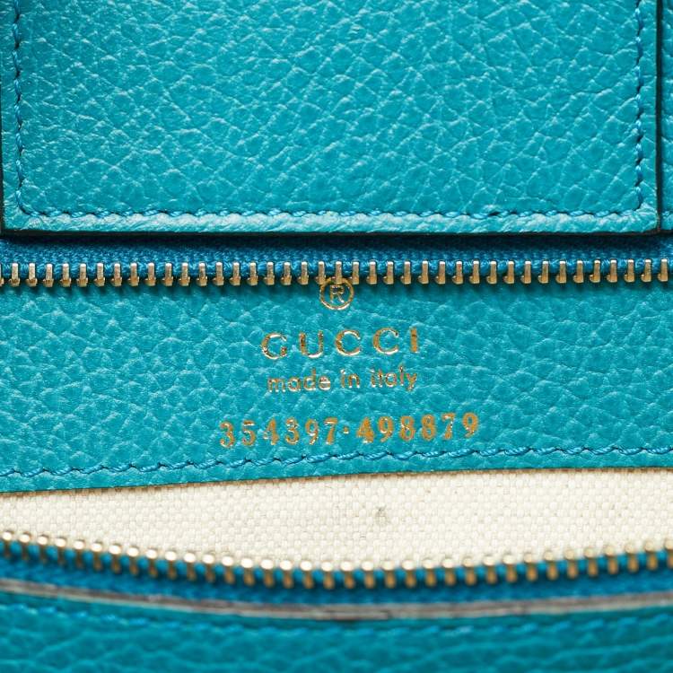 Pre Owned Gucci Swing Medium Turquoise Blue Leather Tote