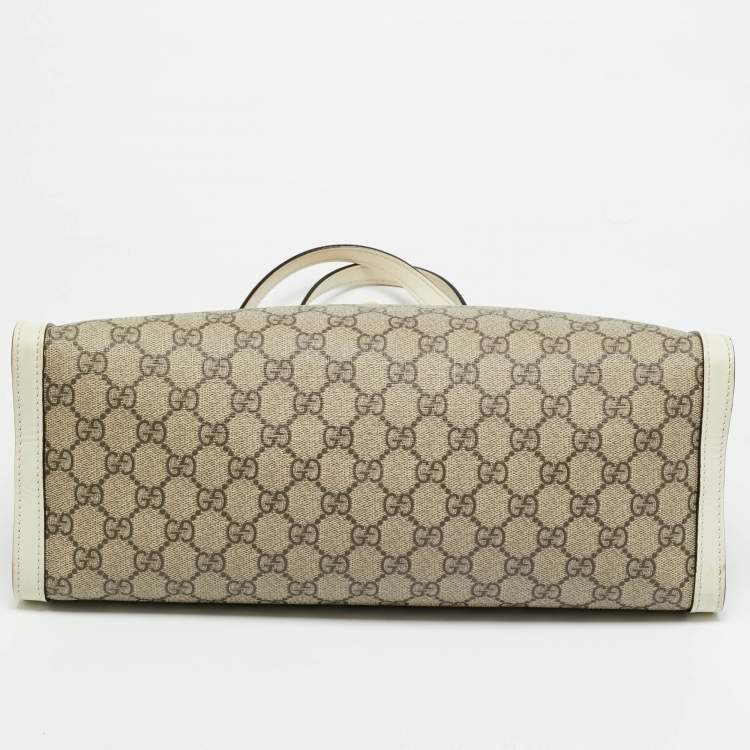 Pre Owned Gucci Padlock Medium Off White/Beige GG Supreme Canvas and Leather  Tote