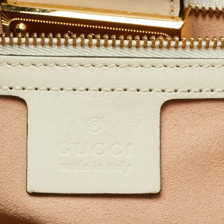 Pre Owned Gucci Padlock Medium Off White/Beige GG Supreme Canvas and Leather  Tote