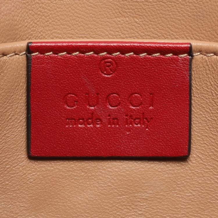 Pre Owned Gucci Bee Pearl Studded Queen Margaret Broadway Mini Red Leather Crossbody Bag