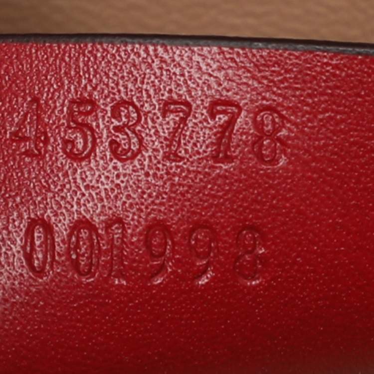 Pre Owned Gucci Bee Pearl Studded Queen Margaret Broadway Mini Red Leather Crossbody Bag